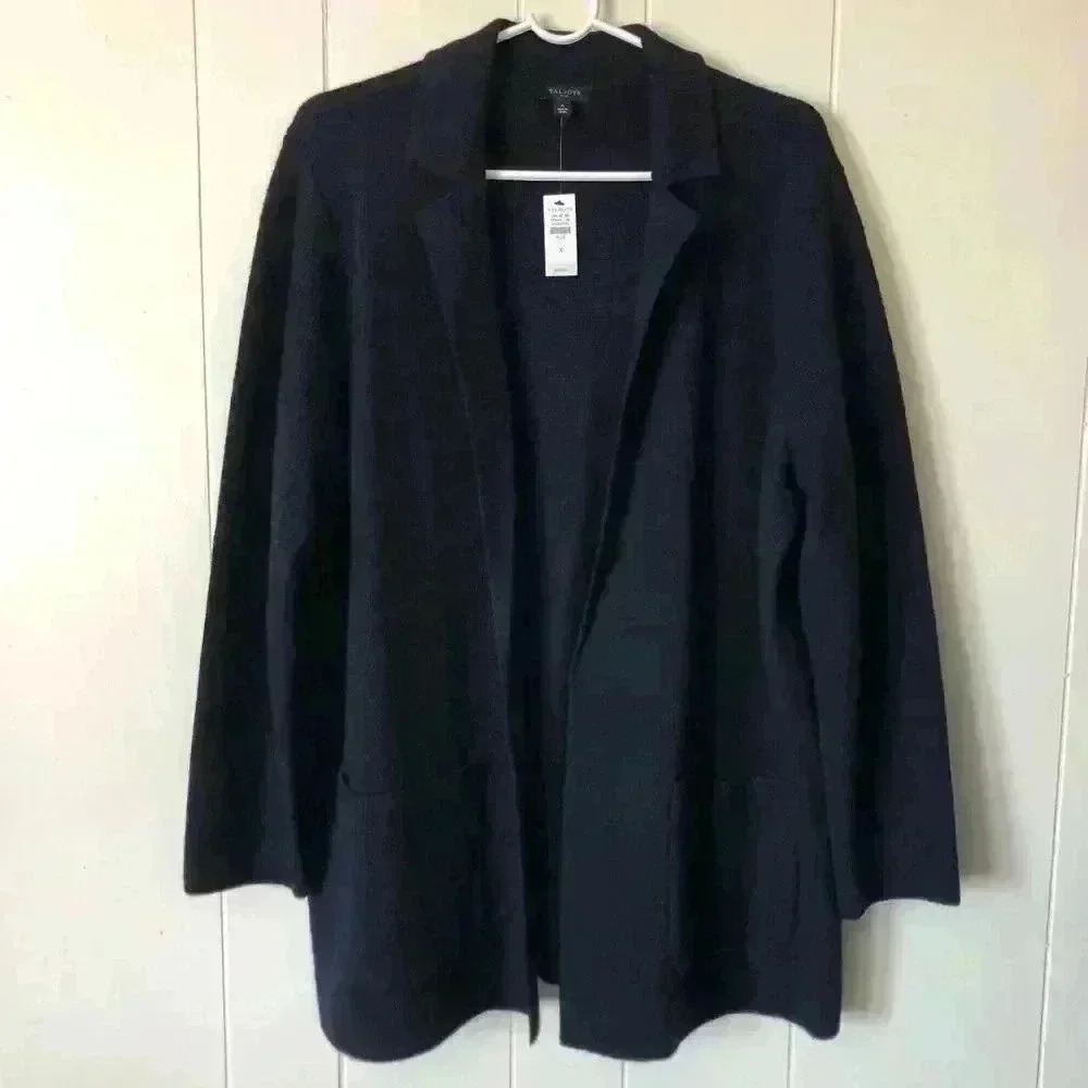 Talbots Open Front Navy Blue Wool Blend Cardigan Size X